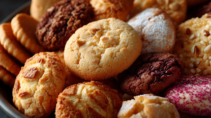 Fototapeta premium assorted homemade cookies with different toppings, for bakery menu and dessert shop advertising content marketing