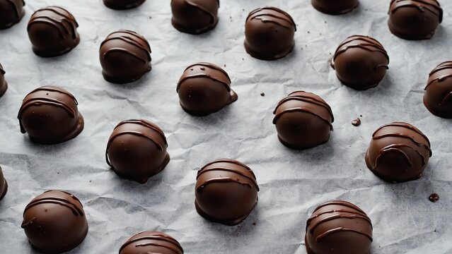 Chocolate truffles lined on parchment sheet