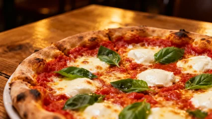 Fototapete Pizzeria Authentic Wood Fired Margherita Pizza with Fresh Basil  © Urban Taste Media