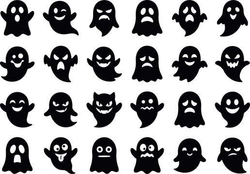 Halloween ghost face silhouettes collection 20 unique vector designs