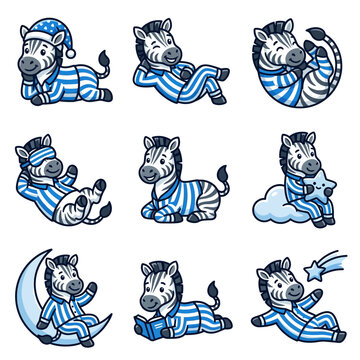 Zebra in pajamas sleeping dreaming.