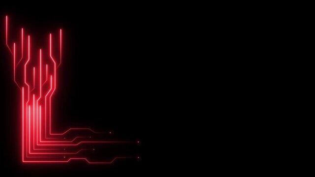 Glowing neon circuit board lines background template. neon technology line elements on black background.