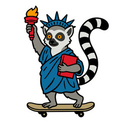Ringtailed lemur in Statue of Liberty costume. © hisam