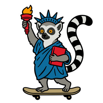 Ringtailed lemur in Statue of Liberty costume.