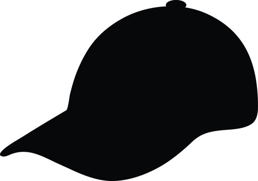 Baseball cap silhouette vector icon. Black flat snapback hat depicting casual sporty headwear with a visor. Simple active visor graphic template isolated on white.