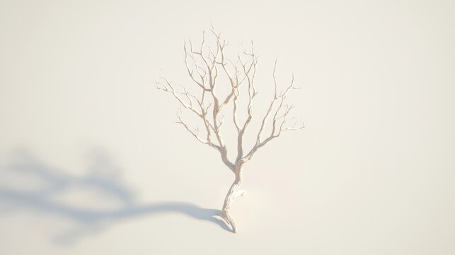 A solitary tree with no leaves stands against a plain white background.