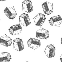 seamless pattern radio retro technology devices hand drawn. toy digital, joy control, gamer old video retro technology devices black sketch illustration © PikePicture