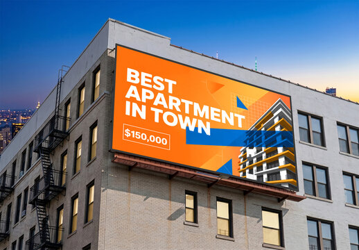 Horizontal Billboard Mockup on City Building Exterior