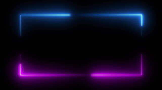 Rectangular neon effect animation. flame gradually appearing in a rectangle frame. Glowing neon lights match future football 4k
