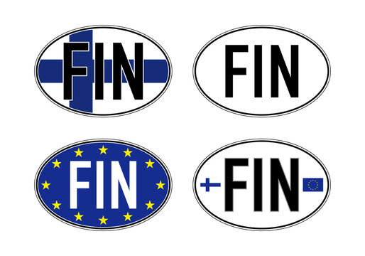 Suomi Finland, oval international vehicle registration code license plate sticker, vector illustration