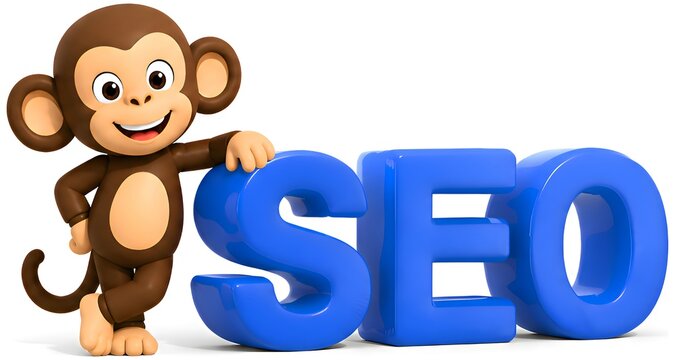 Monkey with SEO Letters , 3d Rendering