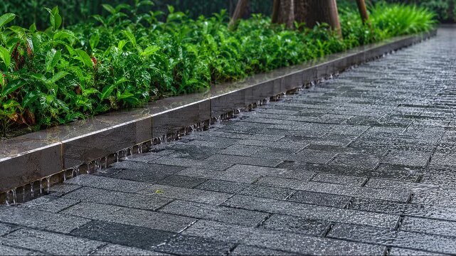 Rainwater Draining Through Permeable Pavement in Tropical Rain