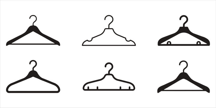 Six Different Styles of Black Clothes Hangers on White Background garment hanger wardrobe