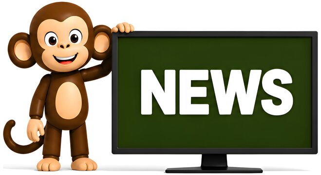 Monkey Presenting News Display , 3d Rendering