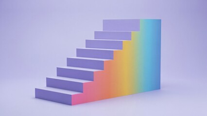 Fototapeta premium 3 d render of a staircase with a pastel rainbow gradient side panel