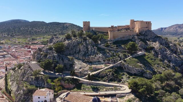 Drone Shot Of Hilltop Castle In Castalla Spain