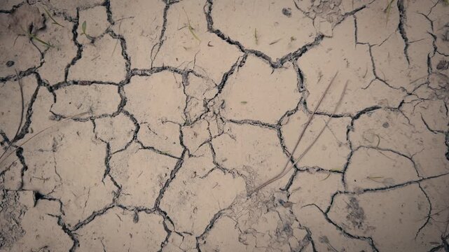 Dried and cracked earth during extreme heatwave and water shortage. Macro view of parched ground.