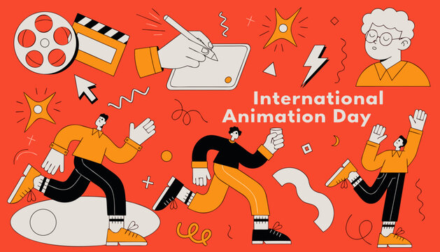 International Animation Day, animation icons, film and video production, creative industry