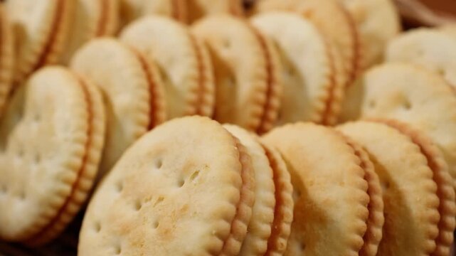 Close up view of  sandwich cookie  on table
