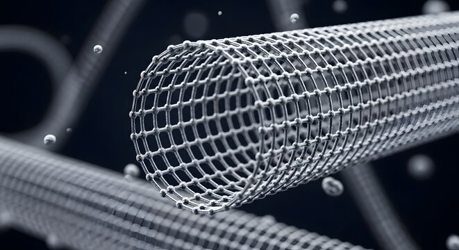 Close-up of carbon nanotube structure on dark background