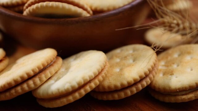 Close up view of  sandwich cookie  on table