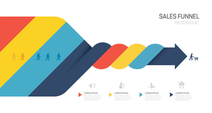 Sales funnel Infographic diagram template for business. Timeline 4 steps Tunnel arrow for marketing, presentation vector infographics.