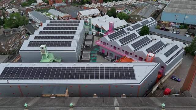 Solar panels for renewable energy on new build industrial warehouses