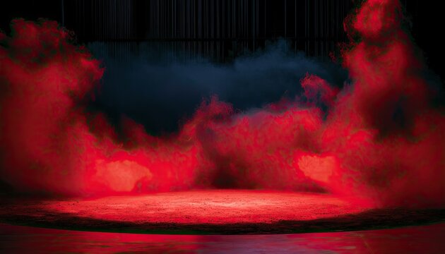 Dramatic Red Smoke Stage Lighting with Dark Background.