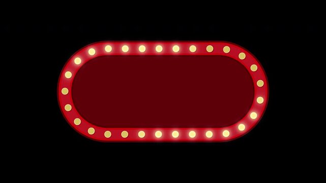 Light bulb sign animated with alpha channel. LED moving light text box in various shapes motion graphic on transparent background. Retro, vintage.