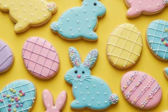 Colorful Easter Cookies with Bunny and Egg Shapes