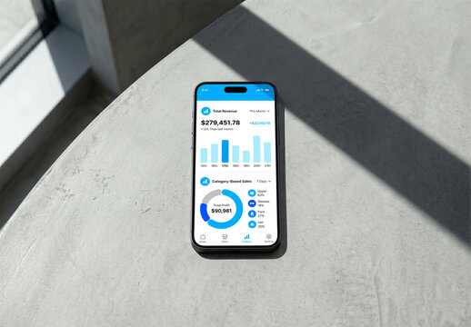 Smartphone UI Mockup on Concrete Surface