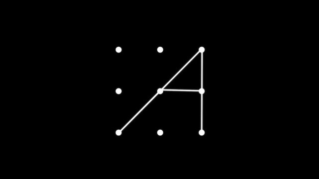 Security lock and unlock pattern icon animation on a black background.Lock to pattern icon showing a secure unlock motion animation.Draw pattern unlock animation with a satisfying snap.