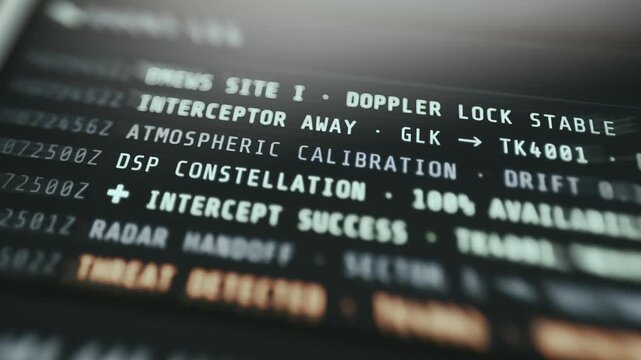 Military missile defense log representing aerospace command center telemetry