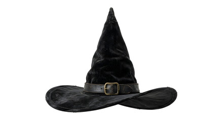 Black velvet pointy witch hat with leather buckle © Chanapat