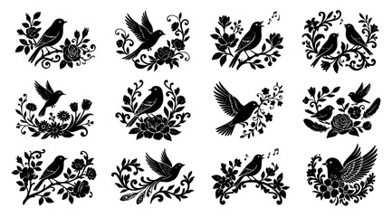 Fototapeta premium Modern Botanical Floral and Bird Decorative Vector Elements Set for Creative Design
