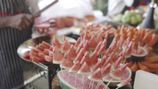 Catering food service at a grand Indian wedding reception 