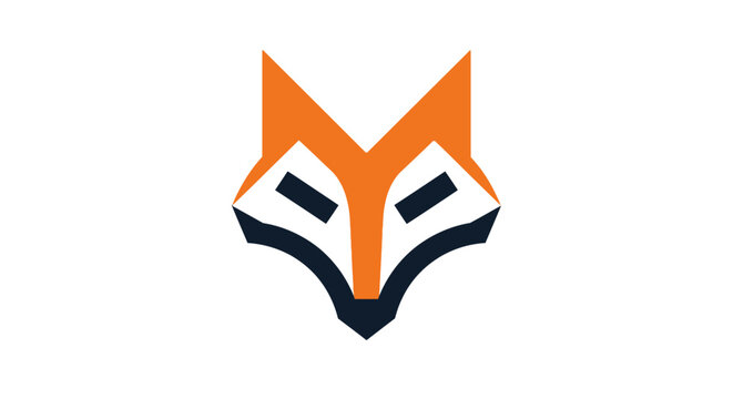 Stylized fox head logo with bold geometric shapes and contrasting orange, black, white