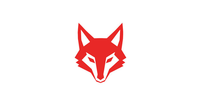 A stylized, geometric red fox head logo on a white background, with sharp angles and a minimalist design