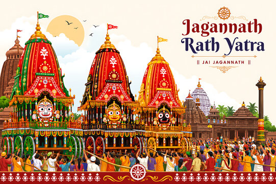 Jagannath Rath Yatra Puri Odisha India Traditional Hindu Festival with Divine Chariot Procession and Devotional Atmosphere