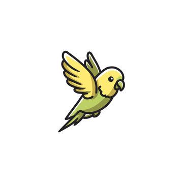 Flat vector illustration of a budgie parakeet in flight