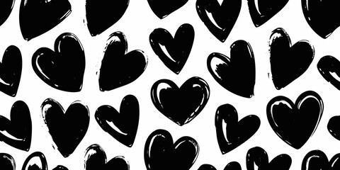 Fototapeta premium Black heart pattern hand drawn style on a white background