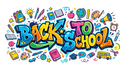 Naklejka premium Back to School Graffiti Art with Educational Icons and School Supplies
