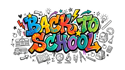 Obraz premium Back to School Graffiti Art with School Supplies and Icons