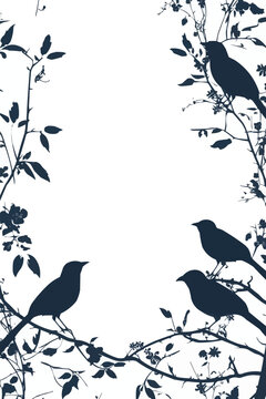 Silhouettes of Birds Among Nature With Decorative Border Design