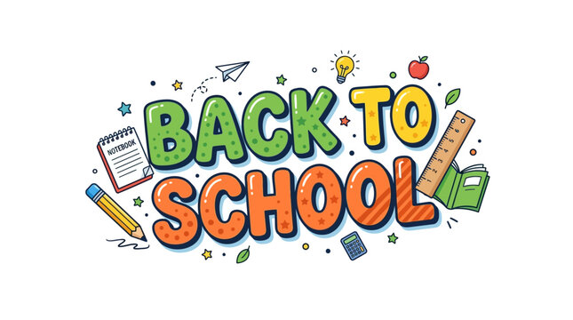 Back to School: Colorful Cartoon Text with School Supplies Illustration