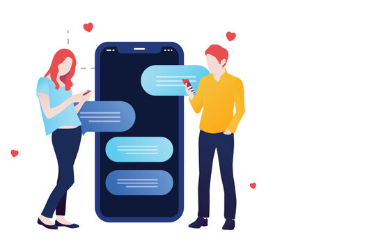 Young Couple Interacting Through Digital Messaging on Smartphones