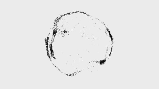 abstract black particles forming a flowing ring frame on white background for minimal design banner text copy space and technology motion graphics