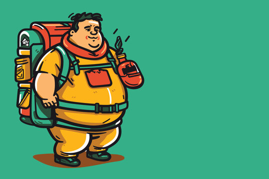 Cartoon Illustration of a Prepper Carrying Various Survival Items