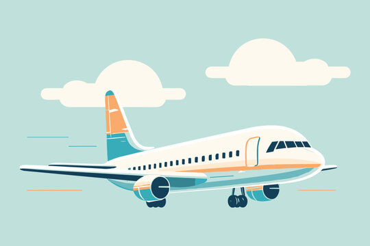 Illustration of an Airplane Flying High in a Peaceful Sky