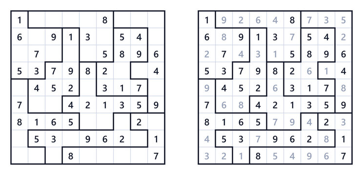 Sudoku jigsaw puzzle easy level with black and white worksheet  